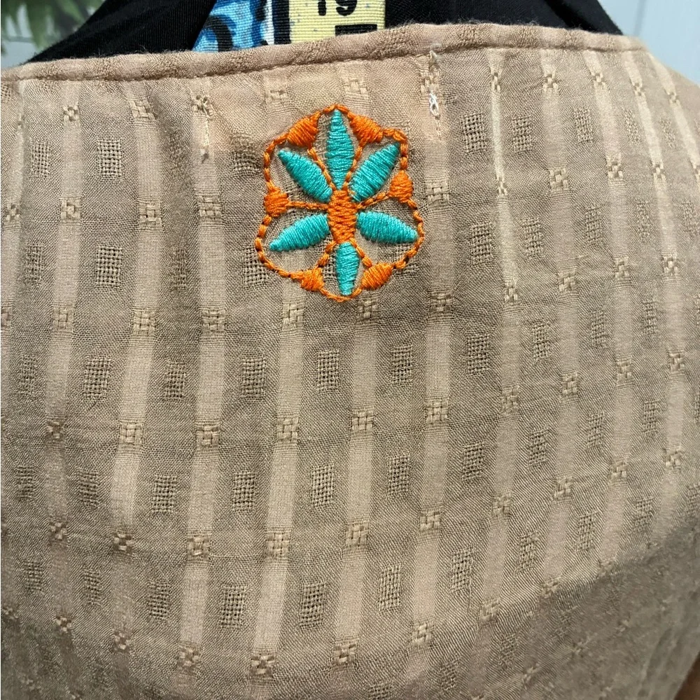 Umgee Tan Top with Orange and Blue Embroidery - Picture 6 of 6